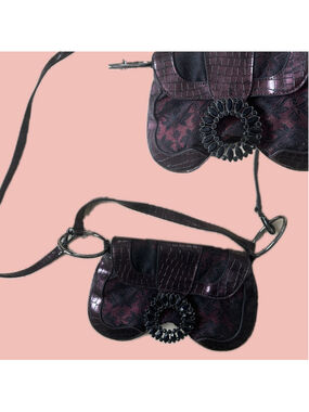 Vintage Y2K Whimsy Goth Jacquard Shoulder Bag – Rhinestone Buckle